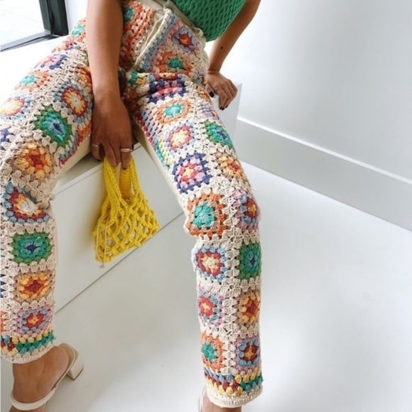 FREE PEOPLE Crochet Zuri Mom Jeans Boho Size 27 100% Cotton Crochet Floral - Picture 3 of 16